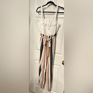 NWT J for Justify Size XL Women's jumpsuit Black & Tan Stripe Pant Ivory Top